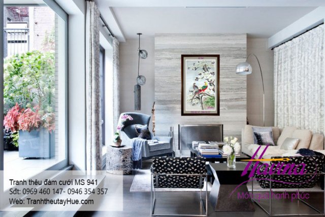 Tranh thêu tặng đám cưới treo phòng khách