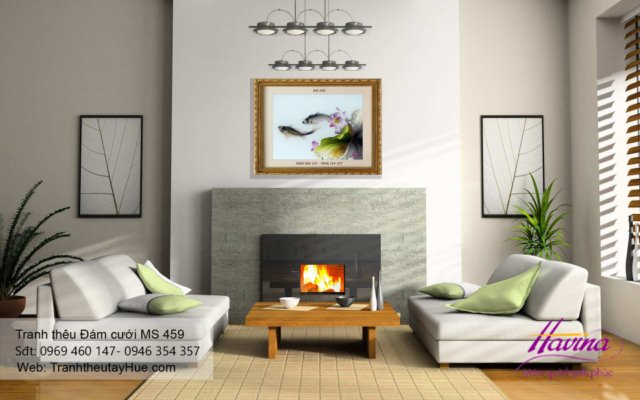 Tranh thêu tặng đám cưới treo phòng khách