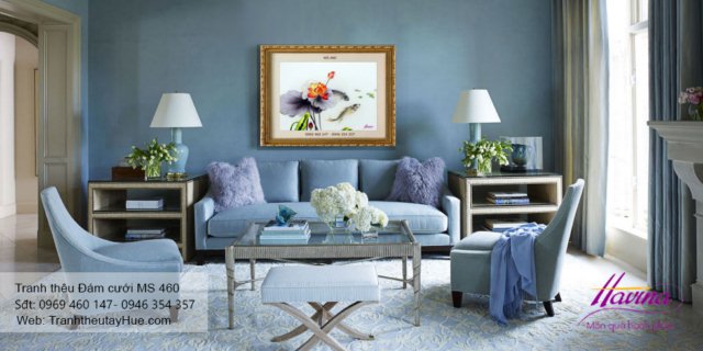 Tranh thêu tặng đám cưới treo phòng khách