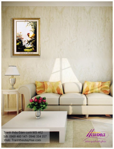 Tranh thêu tặng đám cưới treo phòng khách