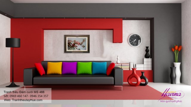 Tranh thêu tặng đám cưới treo phòng khách