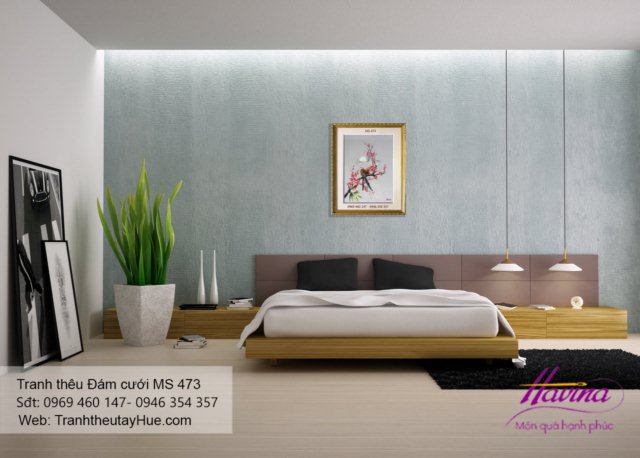 Tranh thêu tặng đám cưới treo phòng khách