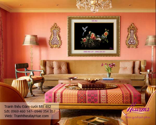 Tranh thêu tặng đám cưới treo phòng khách