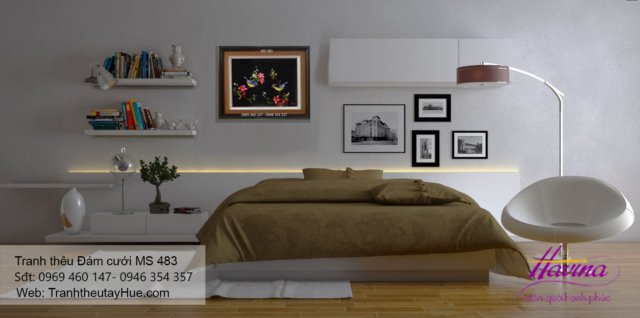 Tranh thêu tặng đám cưới treo phòng khách