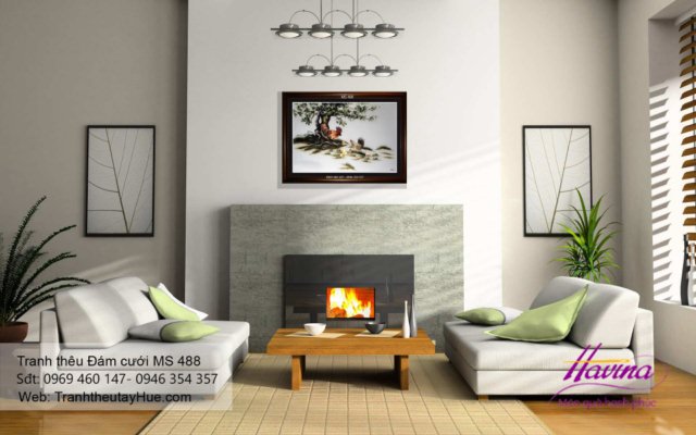 Tranh thêu tặng đám cưới treo phòng khách