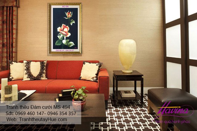 Tranh thêu tặng đám cưới treo phòng khách