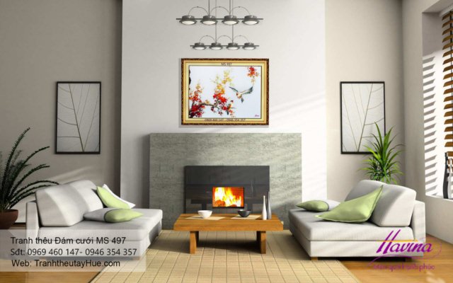 Tranh thêu tặng đám cưới treo phòng khách