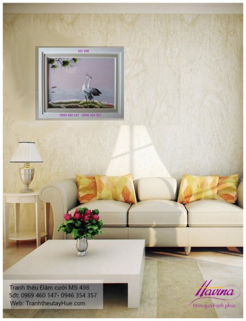 Tranh thêu tặng đám cưới treo phòng khách