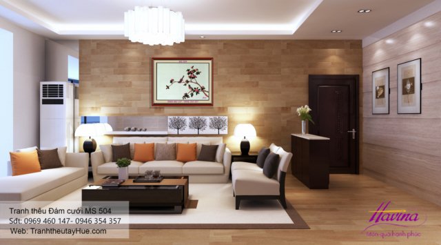 Tranh thêu tặng đám cưới treo phòng khách