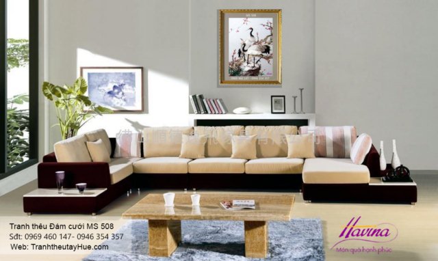 Tranh thêu tặng đám cưới treo phòng khách