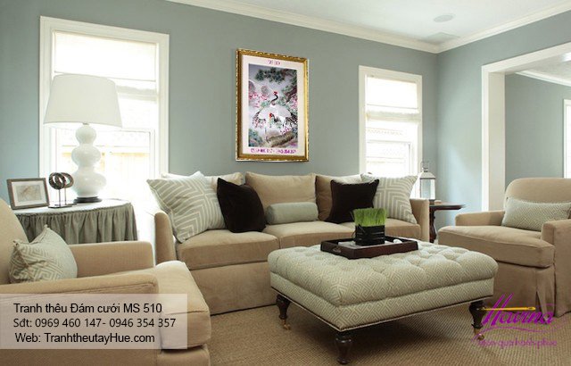 Tranh thêu tặng đám cưới treo phòng khách