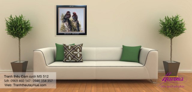 Tranh thêu tặng đám cưới treo phòng khách