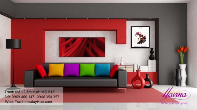 Tranh thêu tặng đám cưới treo phòng khách