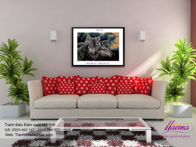 Tranh thêu tặng đám cưới treo phòng khách