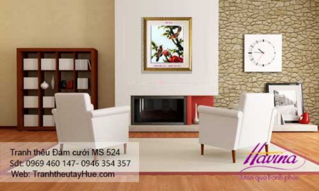 Tranh thêu tặng đám cưới treo phòng khách