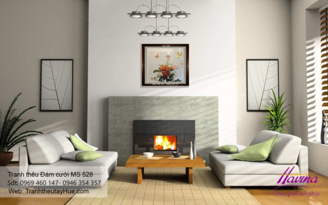 Tranh thêu tặng đám cưới treo phòng khách