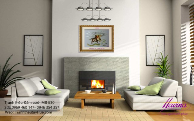 Tranh thêu tặng đám cưới treo phòng khách