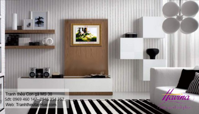 Tranh thêu con gà treo phòng khách