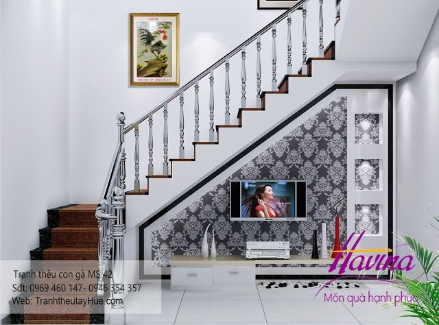 Tranh thêu con gà treo phòng khách