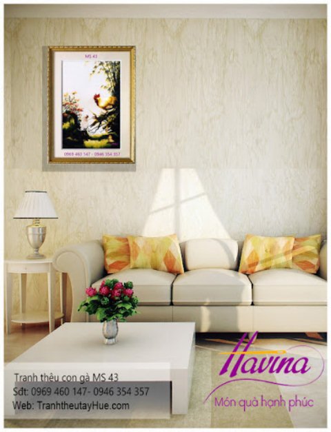 Tranh thêu con gà treo phòng khách