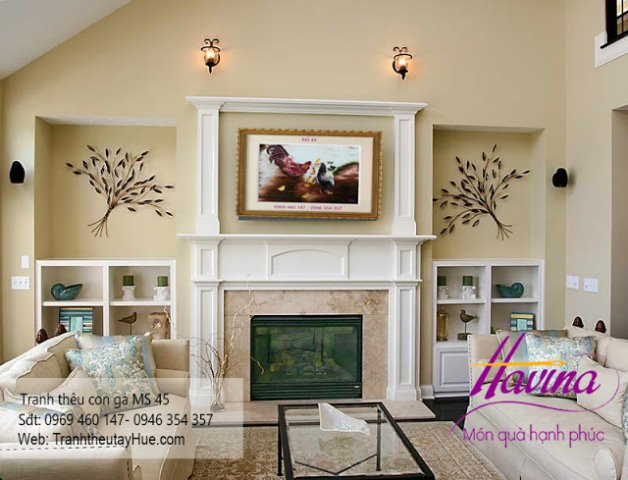 Tranh thêu con gà treo phòng khách