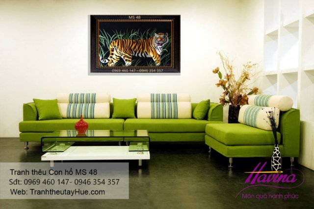 Tranh thêu con hổ treo phòng khách