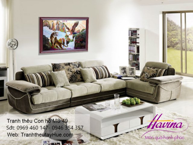 Tranh thêu con hổ treo phòng khách