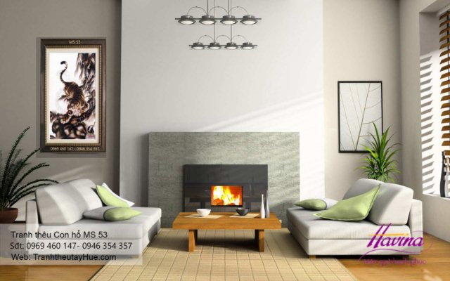 Tranh thêu con hổ treo phòng khách