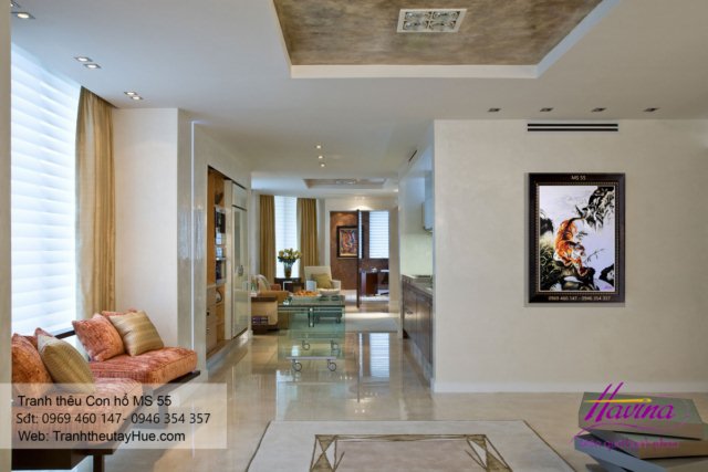 Tranh thêu con hổ treo phòng khách