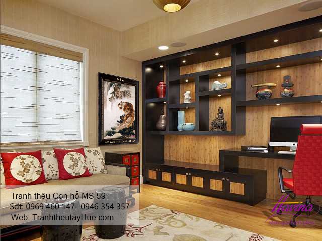 Tranh thêu con hổ treo phòng khách