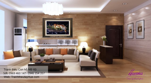 Tranh thêu con hổ treo phòng khách