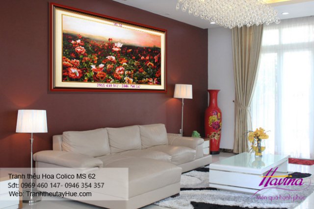 Tranh thêu hoa colico treo phòng khách