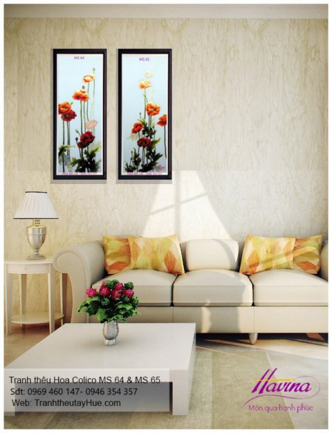 Tranh thêu hoa colico treo phòng khách
