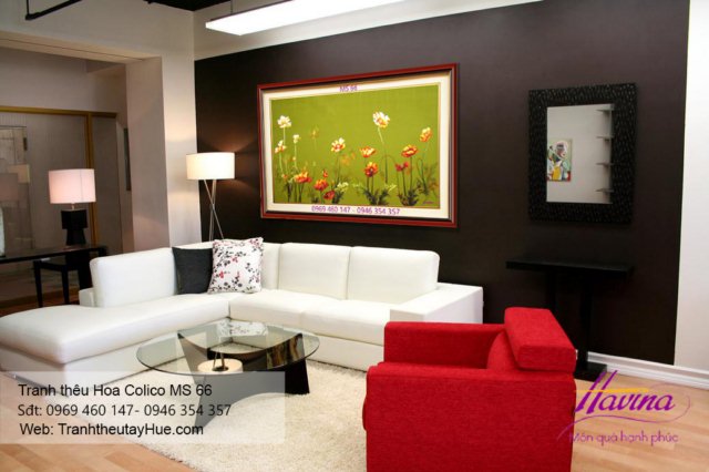 Tranh thêu hoa colico treo phòng khách