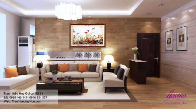 Tranh thêu hoa colico treo phòng khách