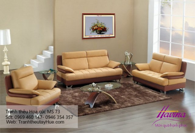 Tranh thêu hoa cúc treo phòng khách