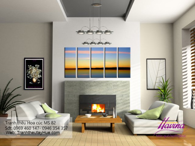 Tranh thêu hoa cúc treo phòng khách