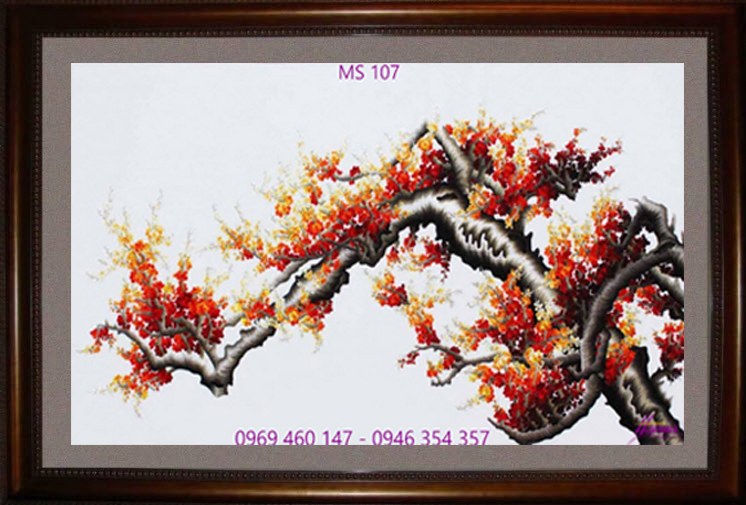 Tranh thêu hoa đào MS 107