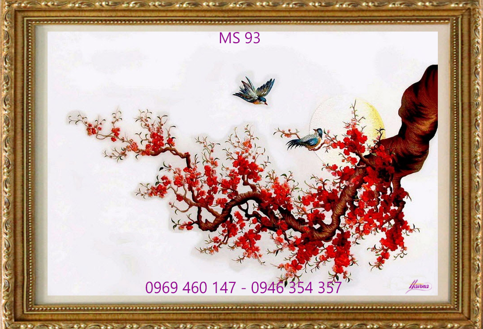 Tranh thêu hoa đào MS 93