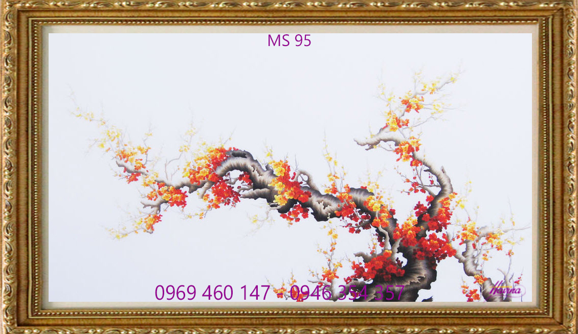 Tranh thêu hoa đào MS 95