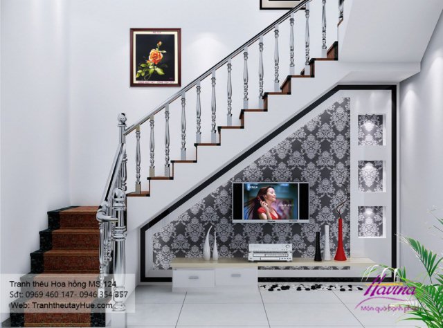 Tranh thêu hoa hồng treo phòng khách