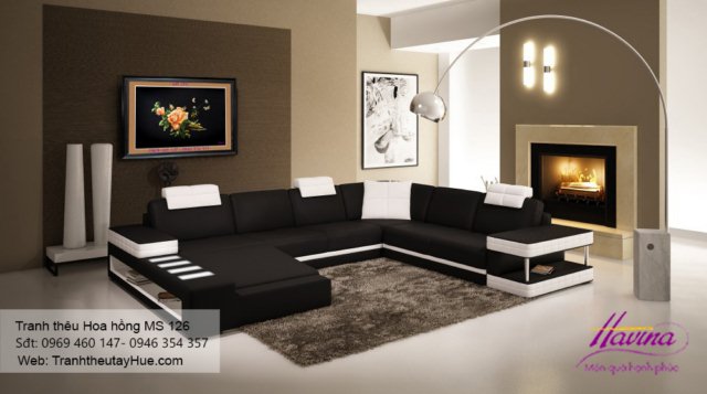 Tranh thêu hoa hồng treo phòng khách