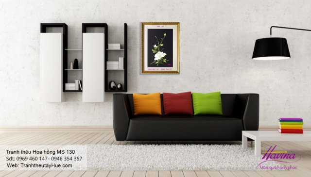Tranh thêu hoa hồng treo phòng khách