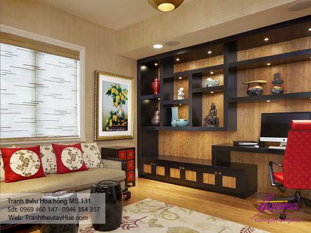 Tranh thêu hoa hồng treo phòng khách