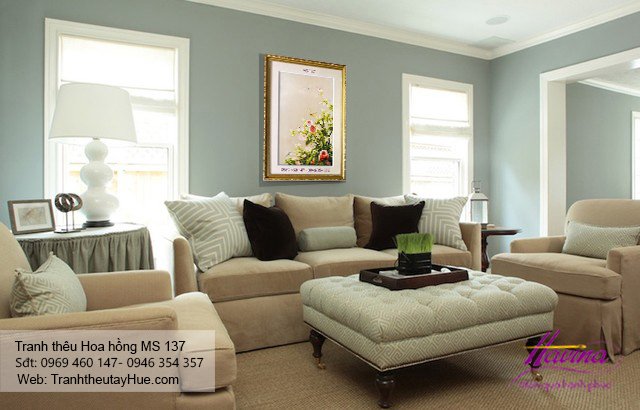 Tranh thêu hoa hồng treo phòng khách