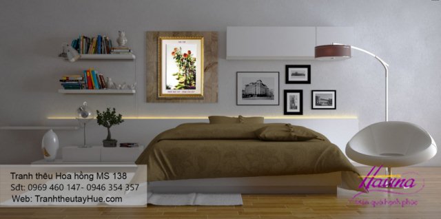 Tranh thêu hoa hồng treo phòng khách