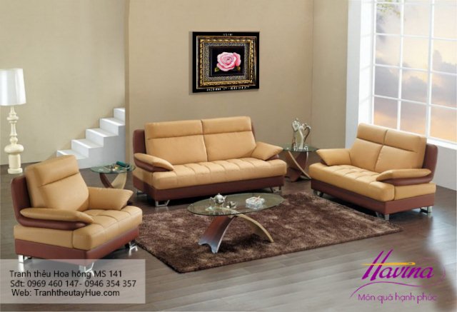 Tranh thêu hoa hồng treo phòng khách