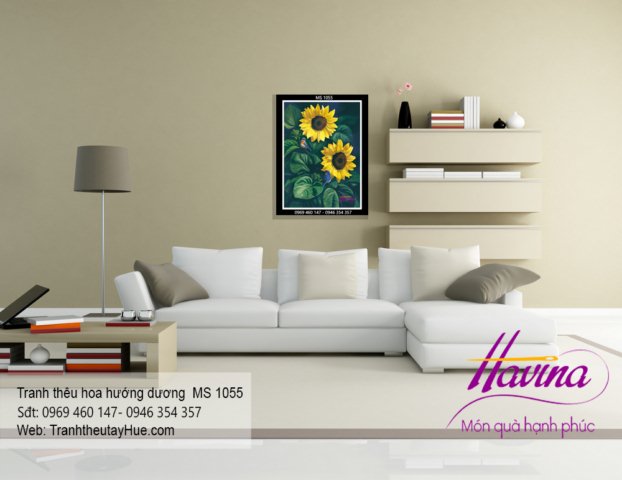 Tranh thêu hoa hướng dương treo phòng khách