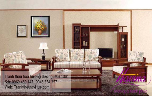 Tranh thêu hoa hướng dương treo phòng khách
