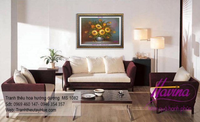 Tranh thêu hoa hướng dương treo phòng khách